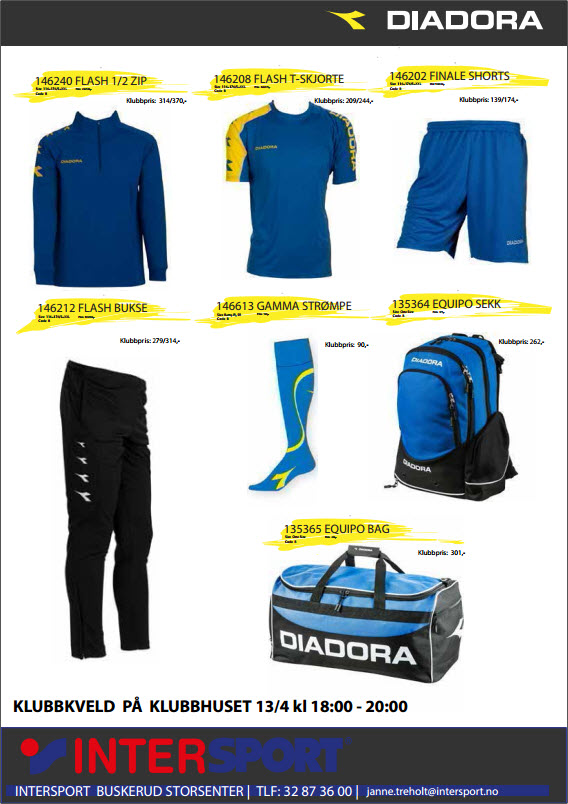 Klubbkveld med Intersport og Diadora onsdag 13. april