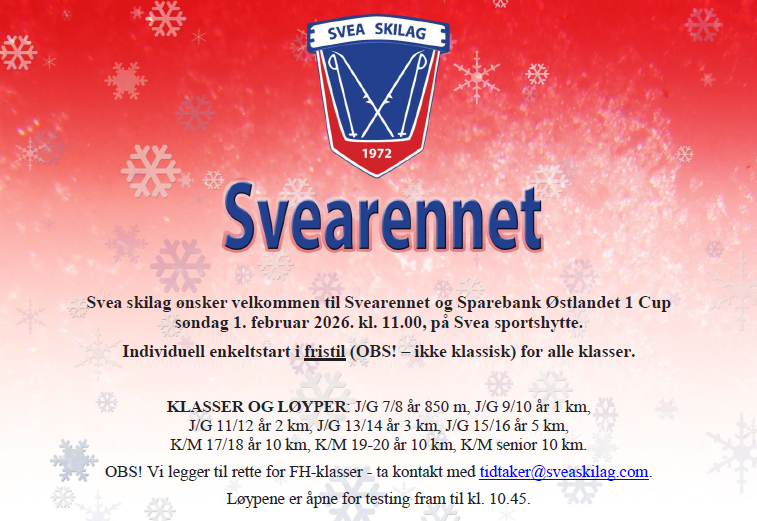 Svearennet 2026 - søndag 1. februar - fristil!