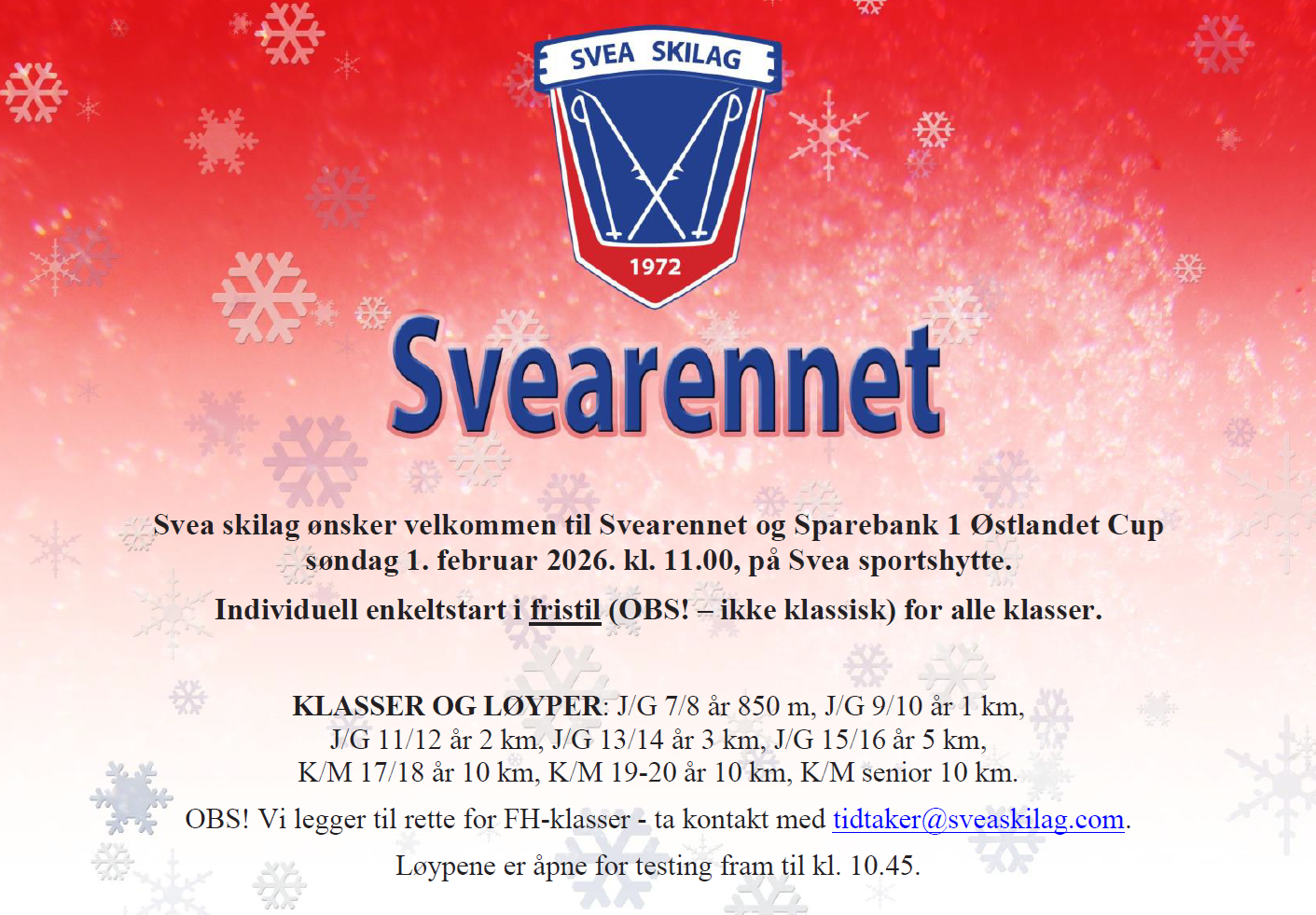 Svearennet 2026 - søndag 1. februar - fristil!