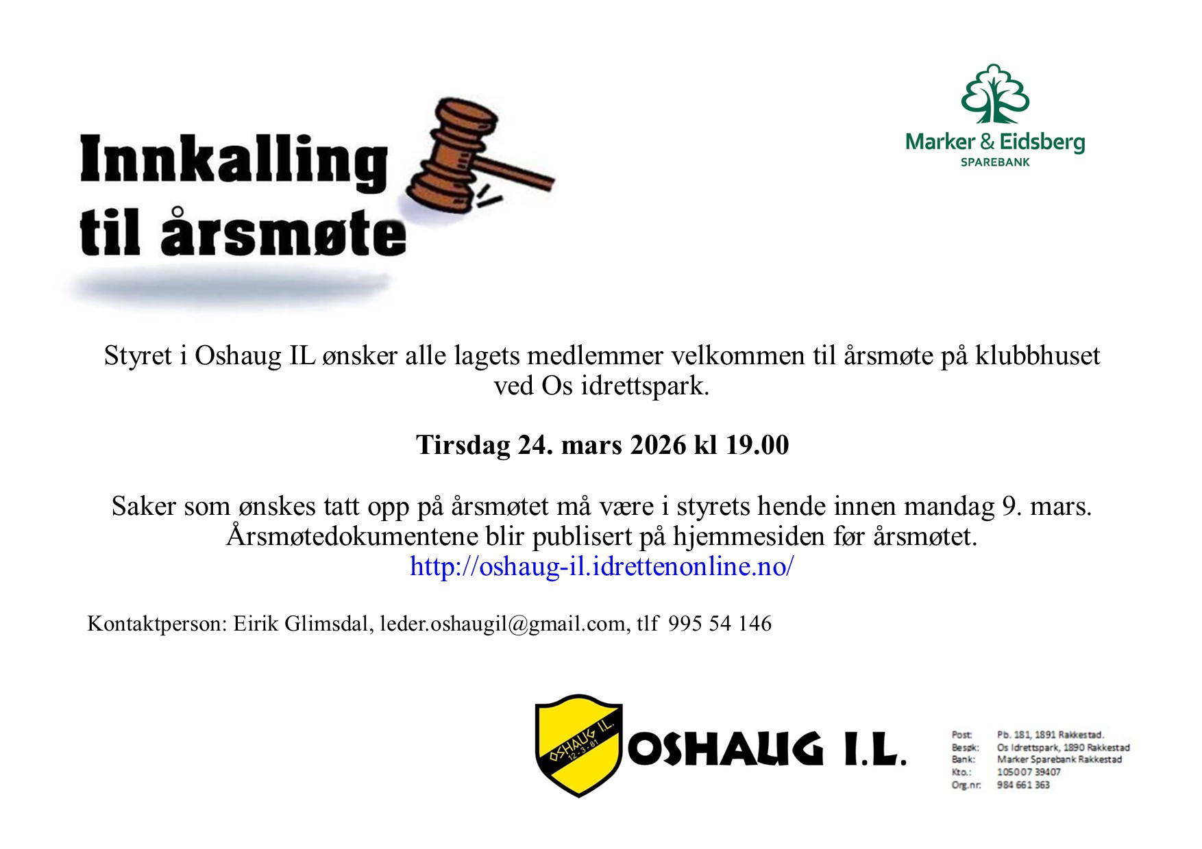 Innkalling til årsmøte 2026