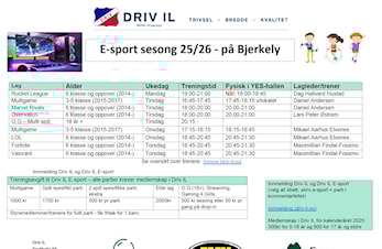 Timeplan E-sport høst 2025 / vår 2026