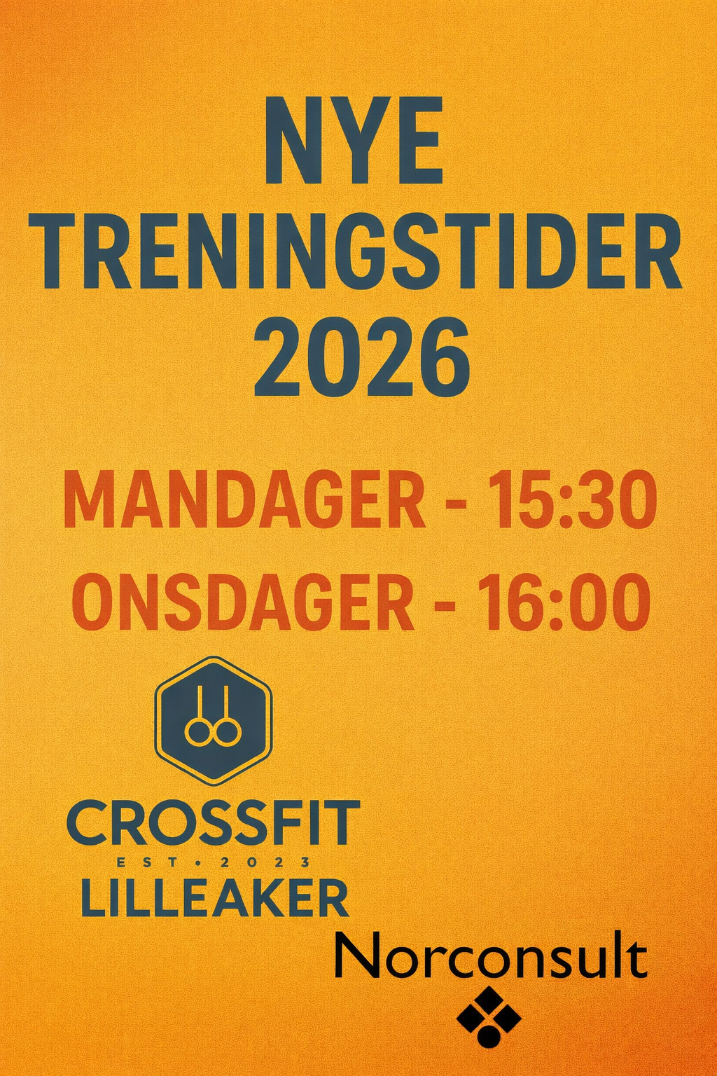 Nye treningstider 2026 - revidert!