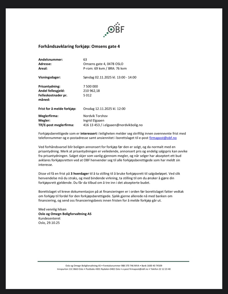 Forhåndsavklaring forkjøp: andel 63