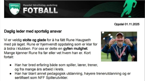 Daglig leder Oppdal Il Fotball