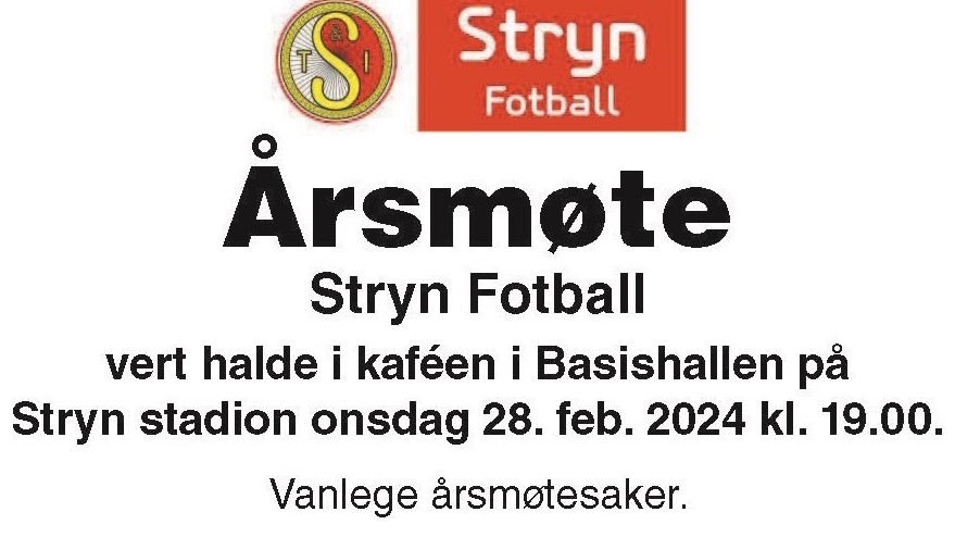 Årsmøte i Stryn Fotball 28.02.24