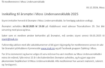 Innkalling til årsmøte i Moss Undervannsklubb 2025