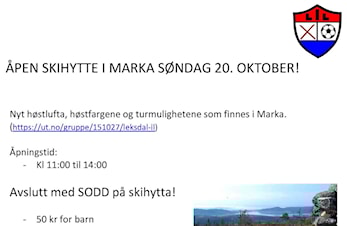 Åpen skihytte i Marka Søndag 20. Oktober!