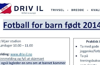 Oppstart fotball for barn født 2014, lørdag 29.08.20