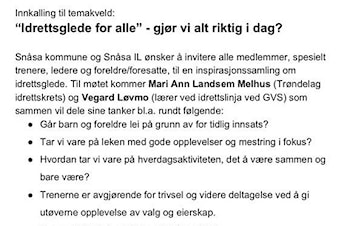 Idrettsglede for alle - gjør vi alt riktig i dag?