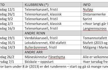 Terminliste - renn i Marka i 2021