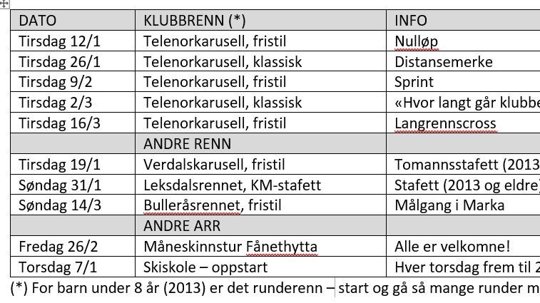 Terminliste - renn i Marka i 2021