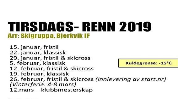 Tirsdagsrenn 2019