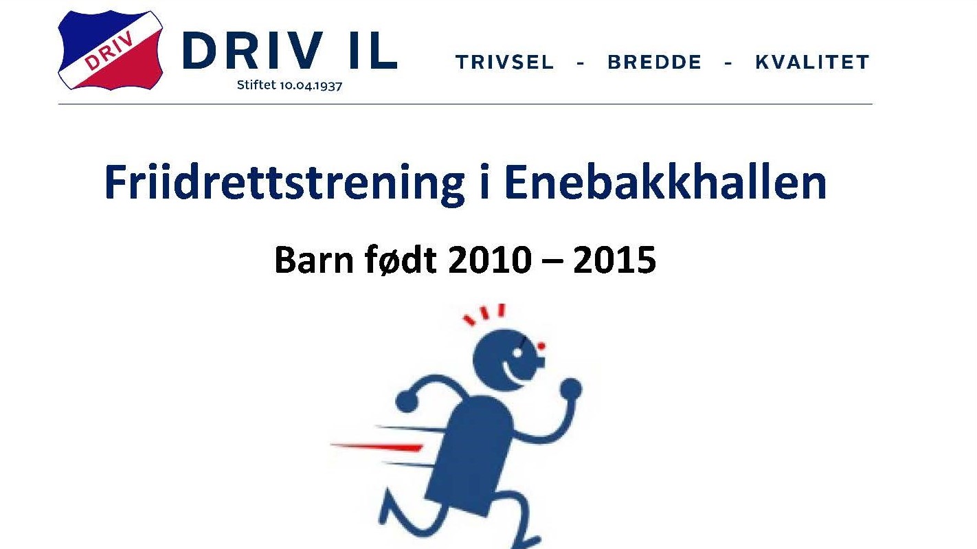 Friidrettstrening i Enebakkhallen for barn født 2010 - 2015