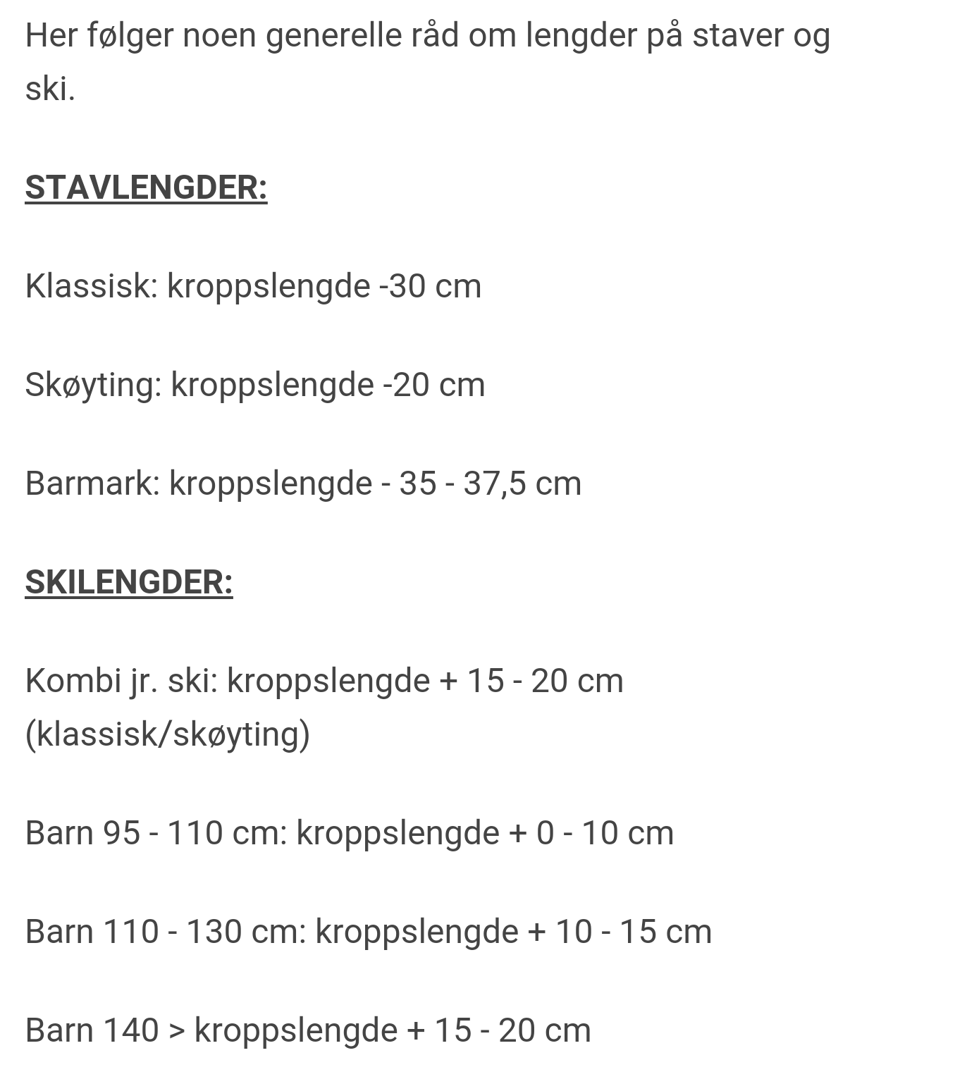 Ski og stavlengder