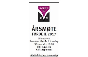 Årsmøte Førde IL torsdag 30.03.2017