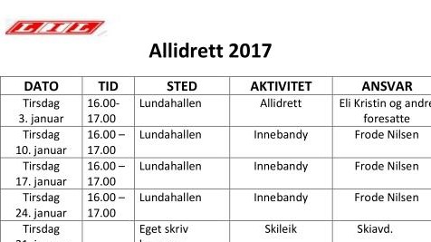 Terminliste Allidrett 2017