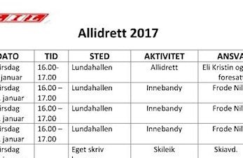 Terminliste Allidrett 2017