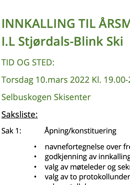 Årsmøte - I.L. Stjørdals-Blink - Ski