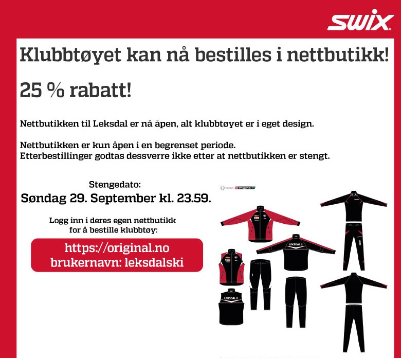 Nettbutikk for kjøp av Leksdal skiklær er åpen til 29. september
