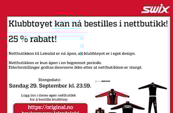 Nettbutikk for kjøp av Leksdal skiklær er åpen til 29. september