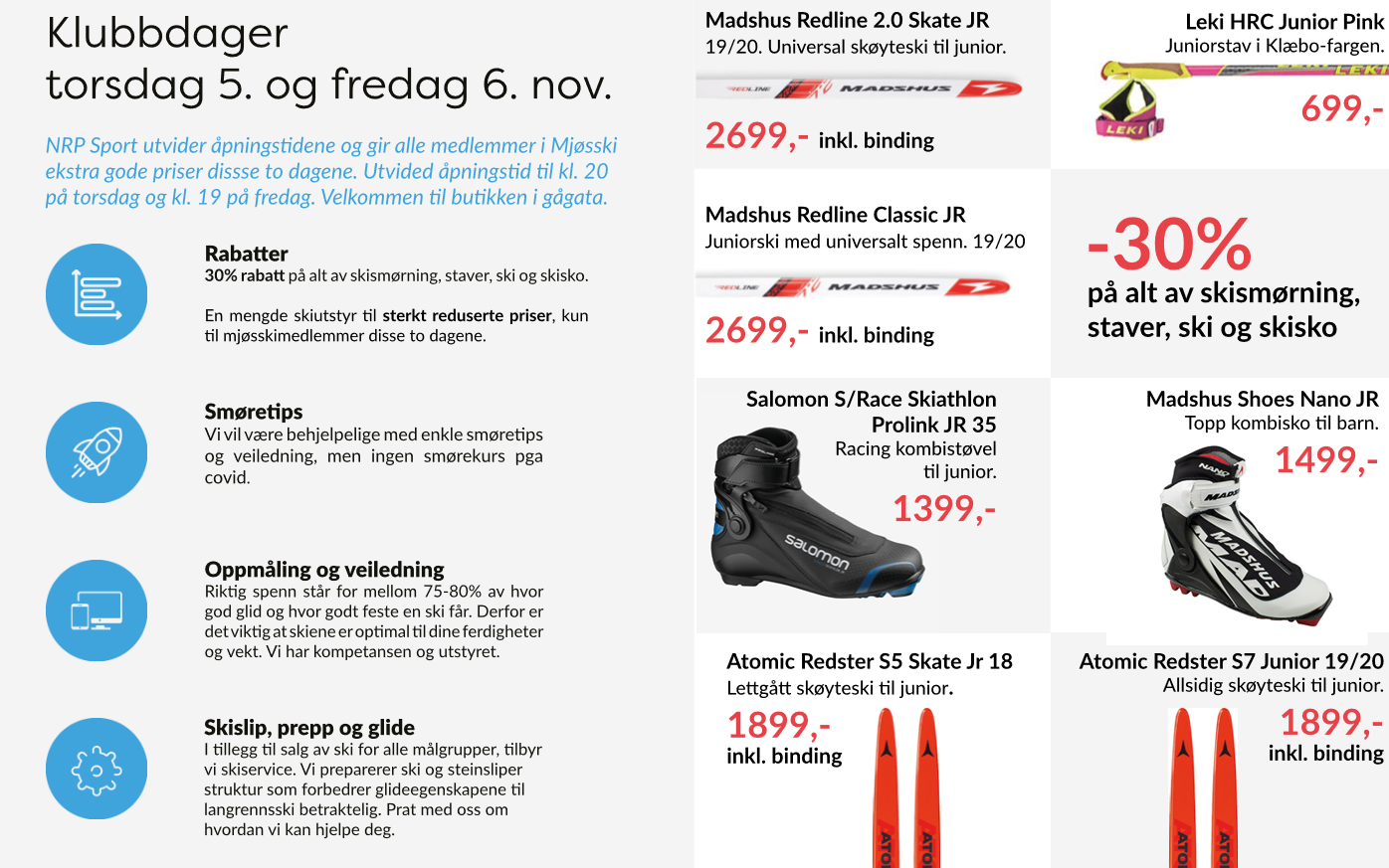 NRP Sport - sterkt reduserte priser ut sesongen til Mjøsskimedlemmer!