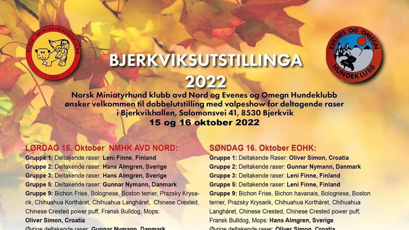 Hundeutstilling i Bjerkvikhallen, 15. og 16.oktober