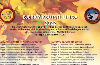 Hundeutstilling i Bjerkvikhallen, 15. og 16.oktober