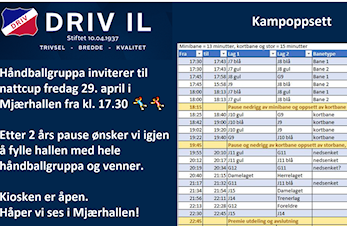 Nattcup i Mjærhallen 29.04.22 kl. 17.30