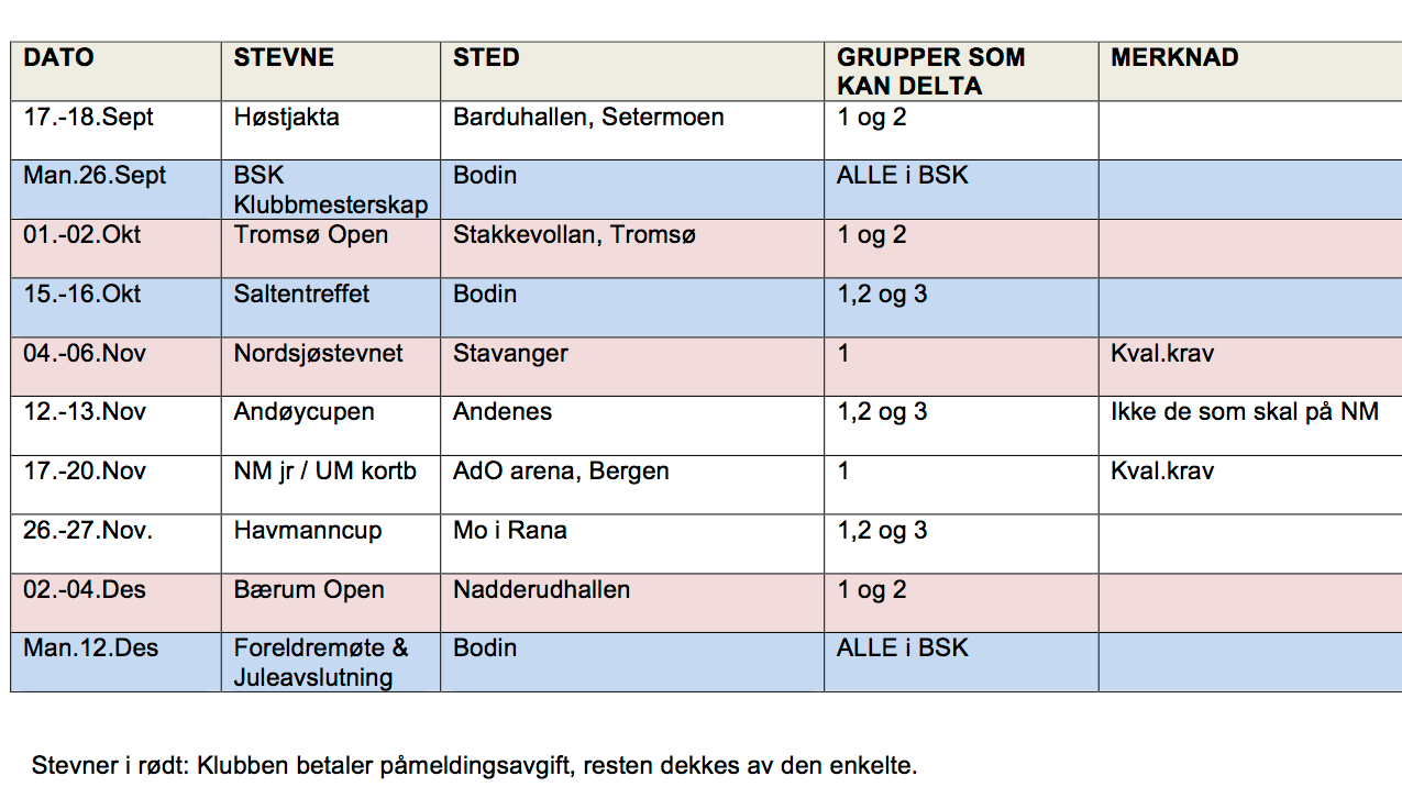 Terminliste Høst 2016