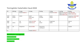 Treningstider haust 2024 Fotball