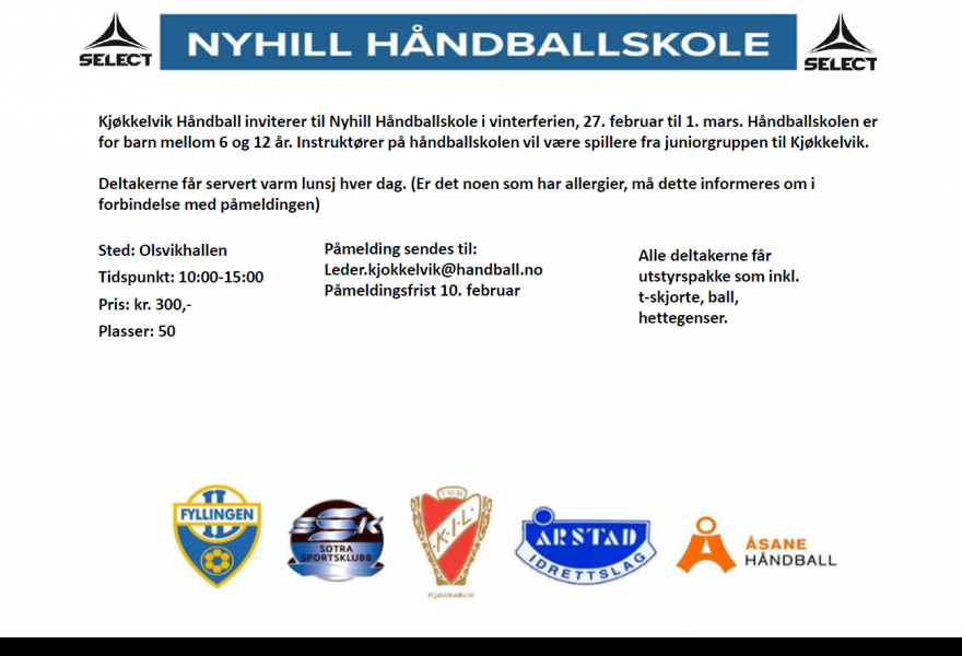 Nyhill håndballskole i vinterferien
