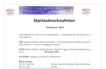 Invitasjon Skjelstadmarkstafetten 10.februar 2019