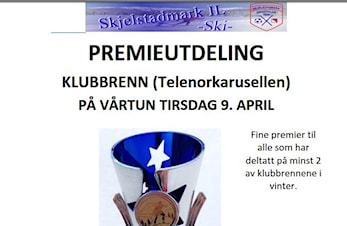 Premieutdeling 9.april for klubbrenn på Vårtun