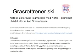 Invitasjon til foreldre, SFO-ansatte, gymlærere, all-idrettstrenere til Grasrottrenerkurs på ski