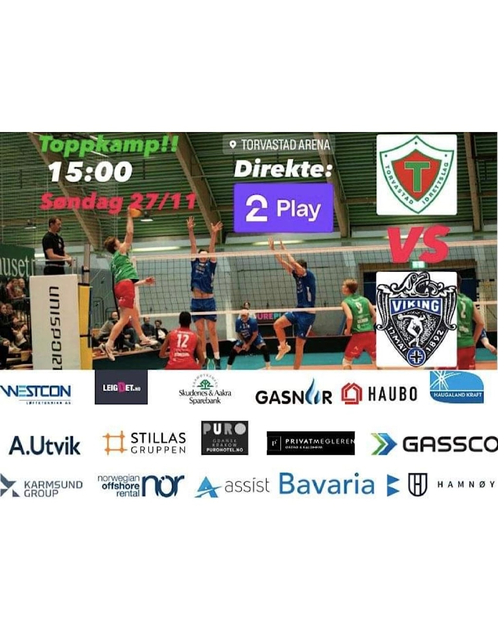 Background image for Volleyball - TIF Viking på besøk i Torvastad Arena