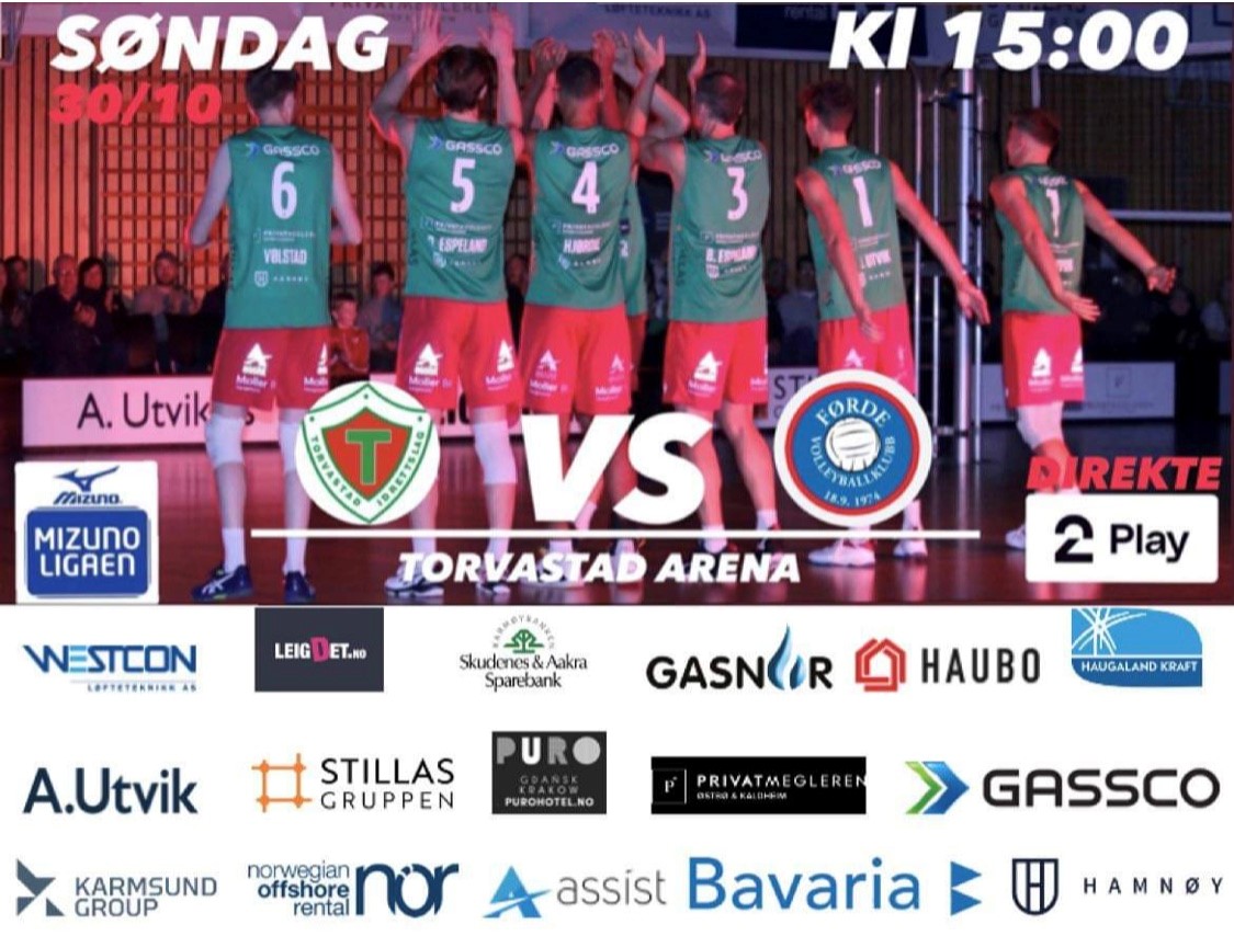 Volleyball - Hjemmekamp mot Førde, sønd 30.10.22 kl 15.00 i Torvastad Arena