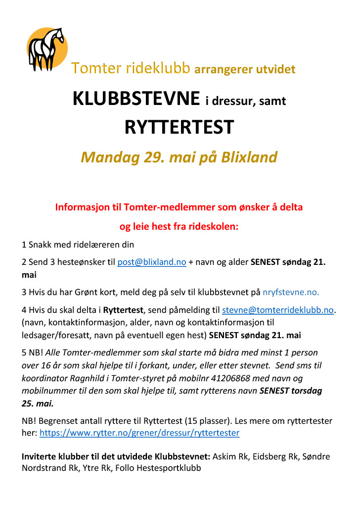 Utvidet klubbstevne 29.mai