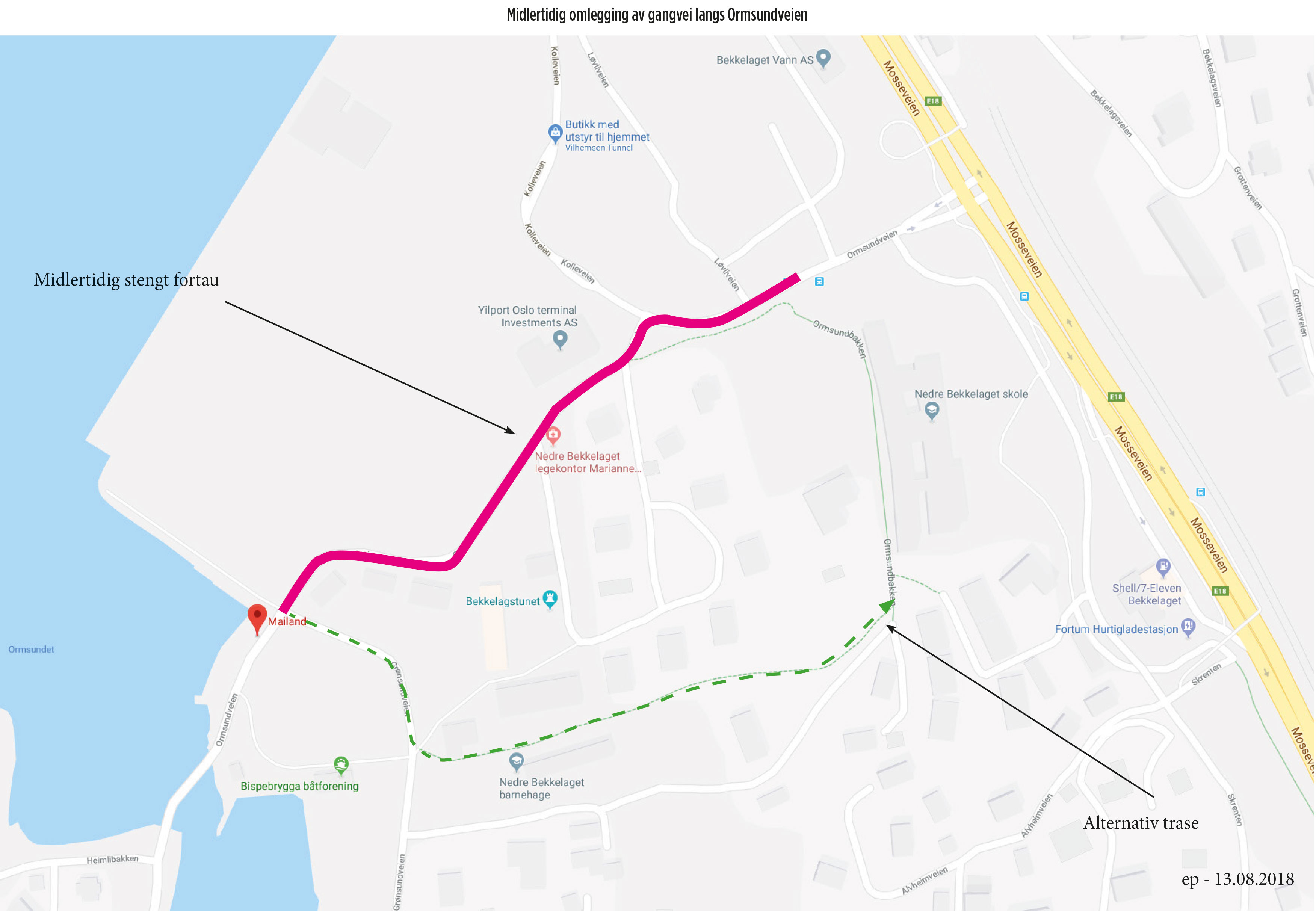 Bredere fortau fra Mailand til skolen – bruk gangvei ved skøytebanen i anleggsperioden