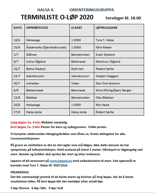 Terminliste 2020
