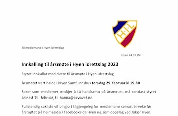 Årsmøte i Hyen idrettslag 2023