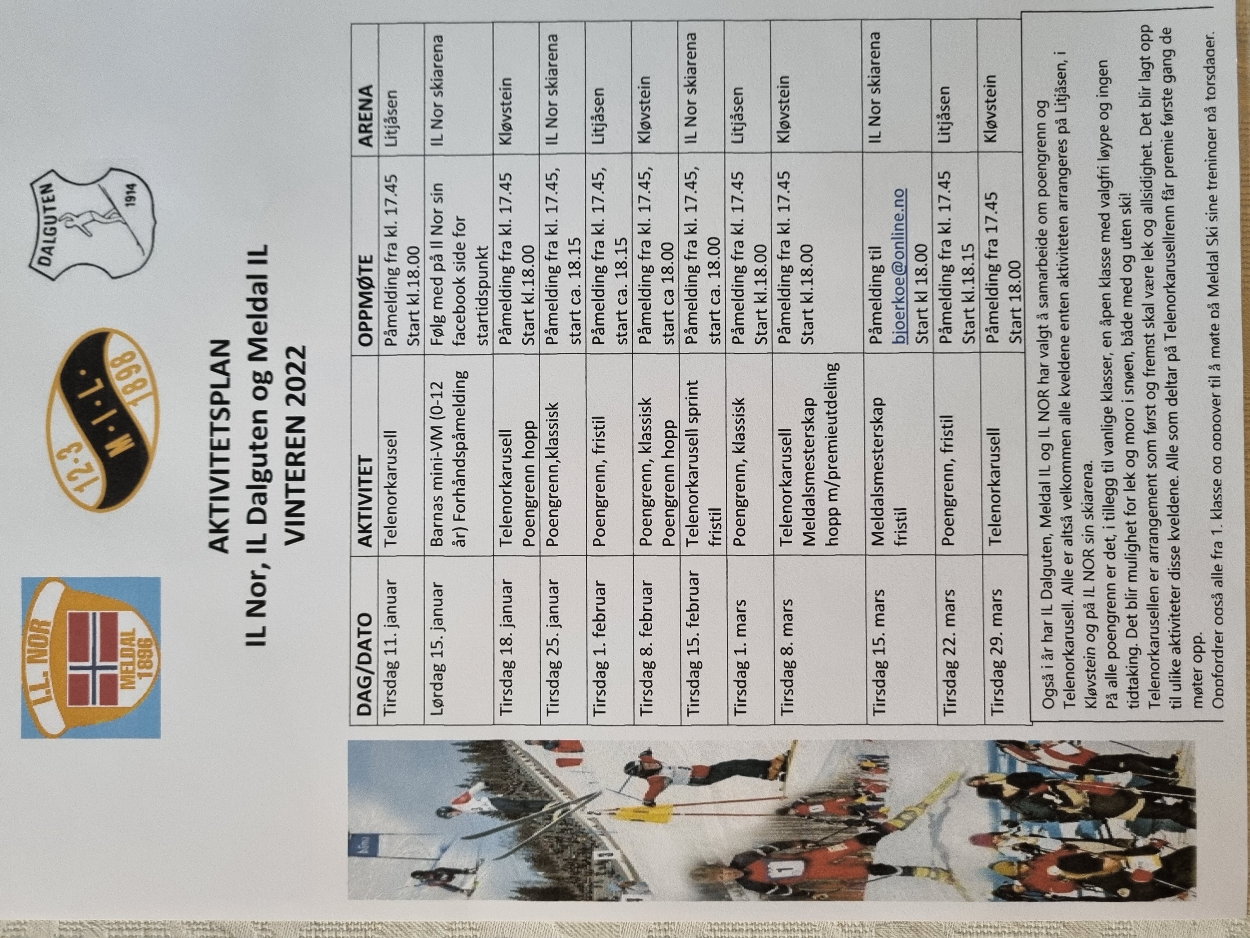 Aktivitetsplan for poengrenn og Telenorkarusell 2022