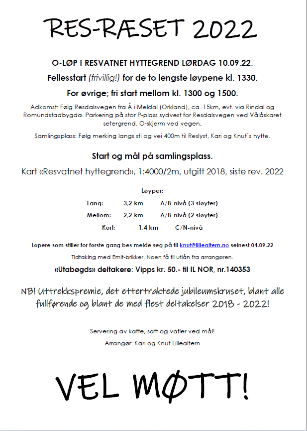 O-løp lørdag 10. september - Res-ræset