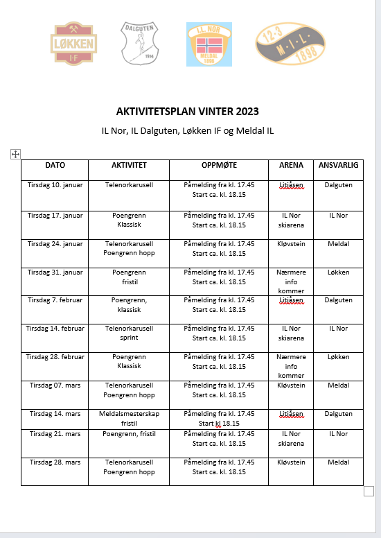 Aktivitetsplan for poengrenn og Telenorkarusell 2023