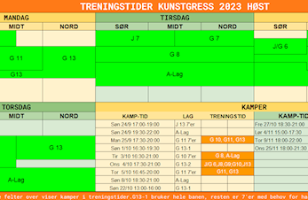 Treningstider og hjemmekamper for Eikanger IL fotball på Ostereidet kunstgress høst/vinter 2023/24