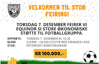 Eikanger IL, fotballgruppa, feirer gåve på 100.000kr