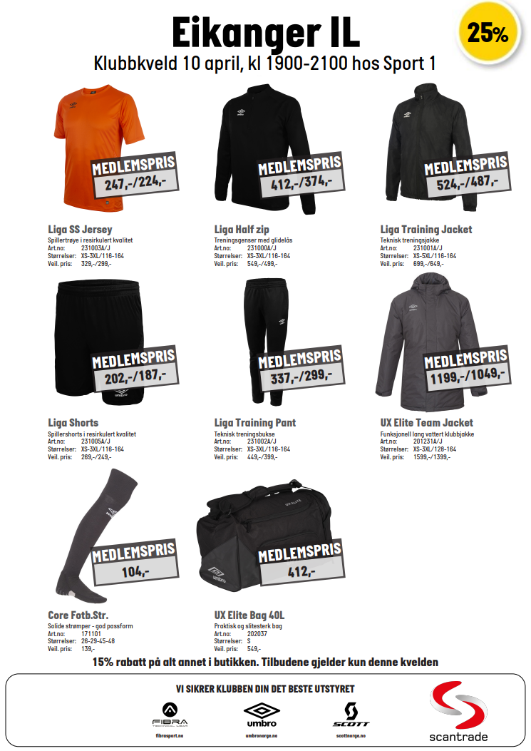 Klubbkveld 10 april, kl 19:00-21:00 hos Sport1 Knarvik