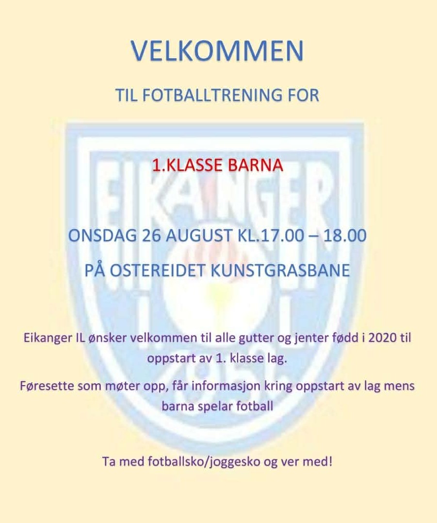 Image for Fotballtrening for barna i 1. klasse 26. august kl.17.00