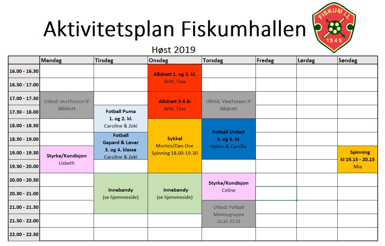 Aktivitetsplan for Fiskumhallen høsten 2019