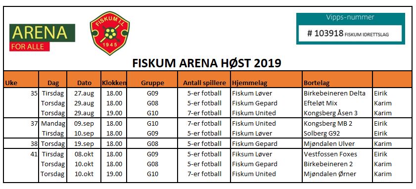 Hjemmekamper på Fiskum Arena
