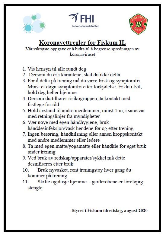 Koronavettregler for Fiskum Idrettslag